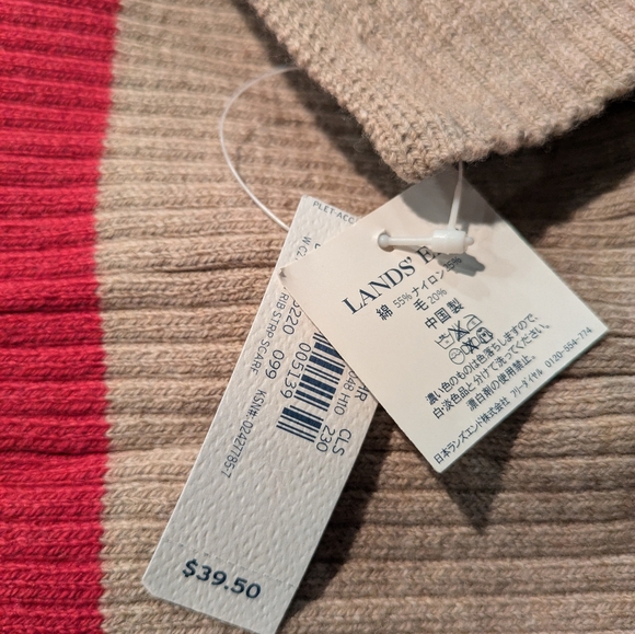 NWT Lands End 75" Scarf Berry & Tan Ribbed Stripe Unisex Cotton Blend - Picture 4 of 4